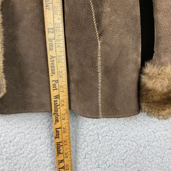 Suede Leather Coat Faux Fur Trim New York & Company Womens Size M Winter Jacket - Picture 15 of 16
